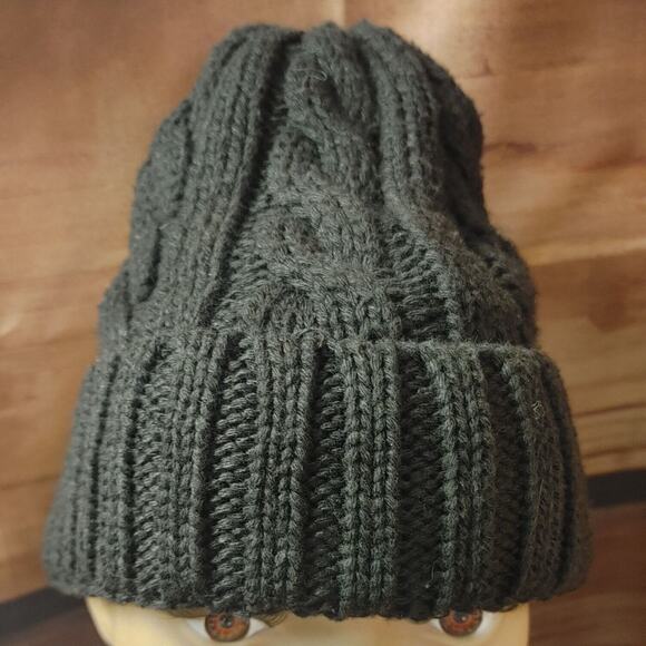 Black Cable Knit Wool Warm Winter Hat Beanie Accessory Whimsigoth Punk Rocker - Picture 2 of 3